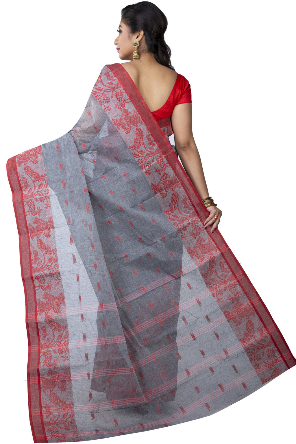 Grey Pure Cotton ParSakuntala Tant Saree (532)